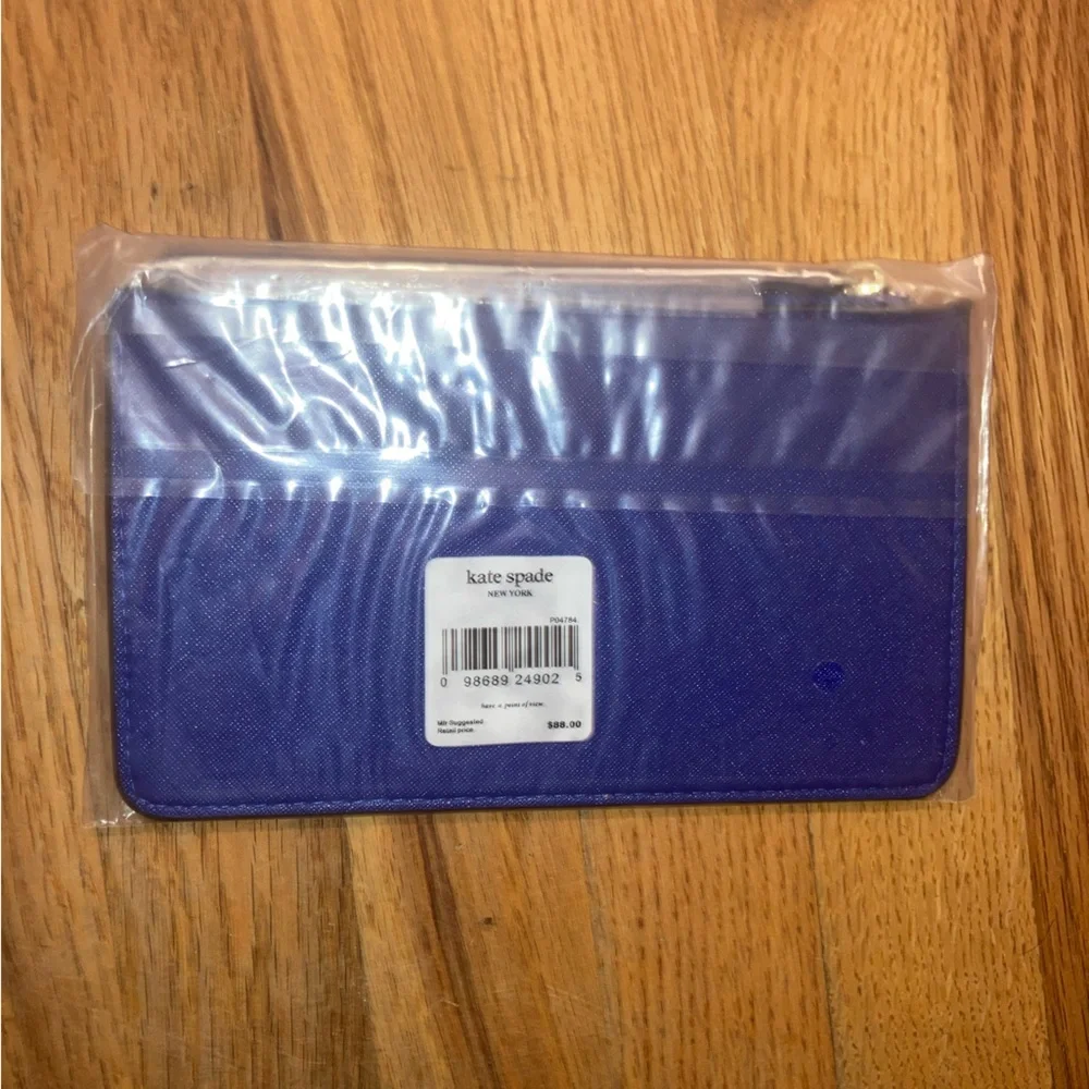 Kate Spade Soffiano Leather Wristlet Clutch Blue NWT